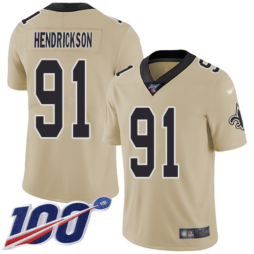Men New Orleans Saints Limited Gold Trey Hendrickson Jersey NFL Football 91 100th Season Inverted Legend Jersey